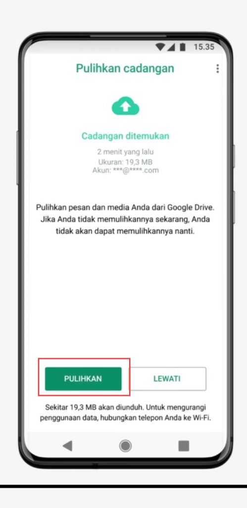 10 - Saat muncul opsi pemulihan, ketuk Pulihkan
