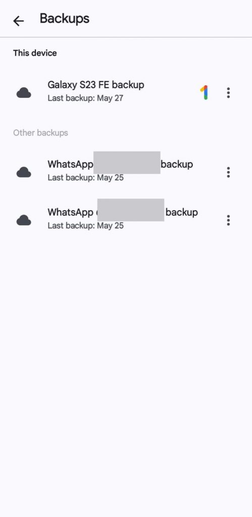 7 - Jika ada cadangan WhatsApp, akan muncul di daftar tersebut