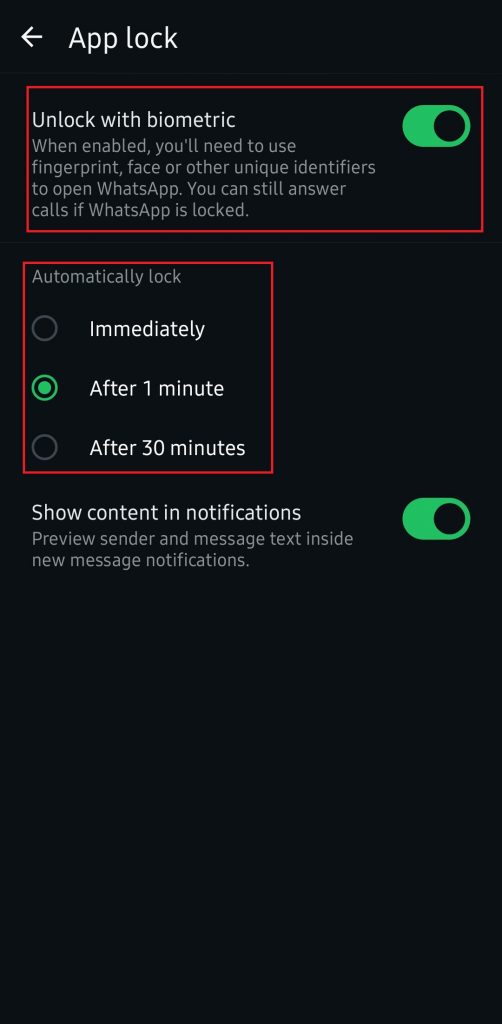 Aktifkan Lock, lalu pilih waktu aktivasi