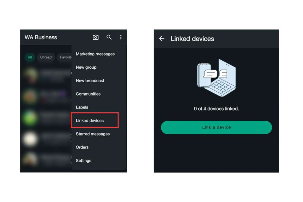 Buka WhatsApp di ponsel, ketuk ikon titik tiga atau menu, lalu pilih “Perangkat Tertaut”