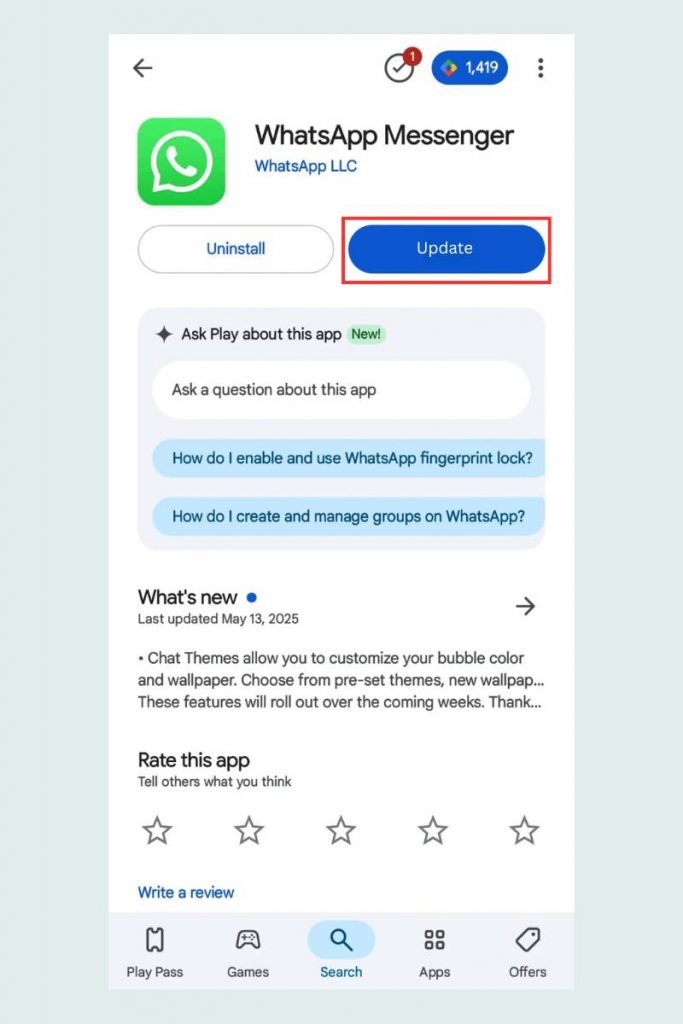 Jika tersedia opsi Perbarui (Update), ketuk untuk memperbarui aplikasi