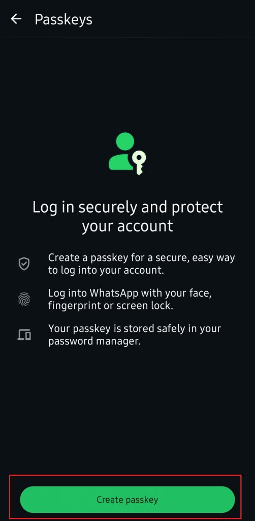 Klik Create Passkey