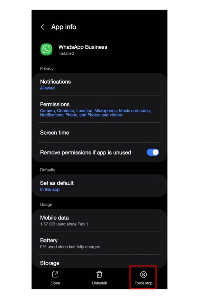 Klik Paksa Berhenti (Force Stop)