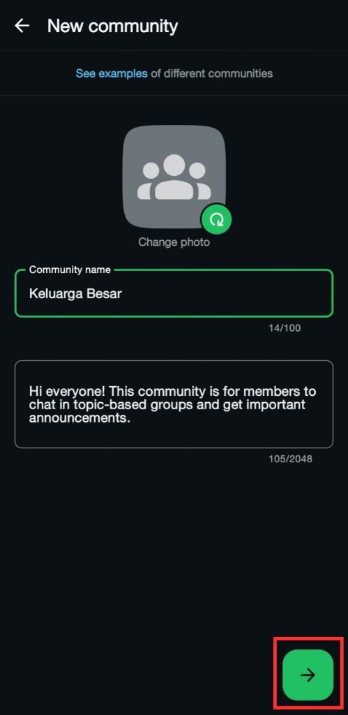 Masukkan nama komunitas dan deskripsi dari komunitas
