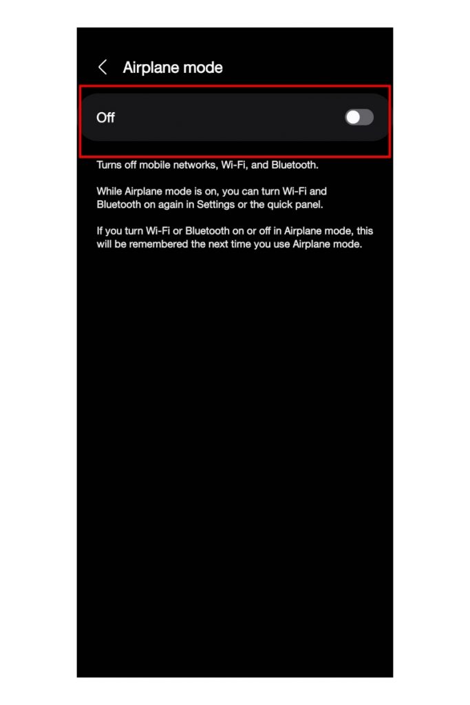 Nonaktifkan Mode Pesawat untuk kembali online