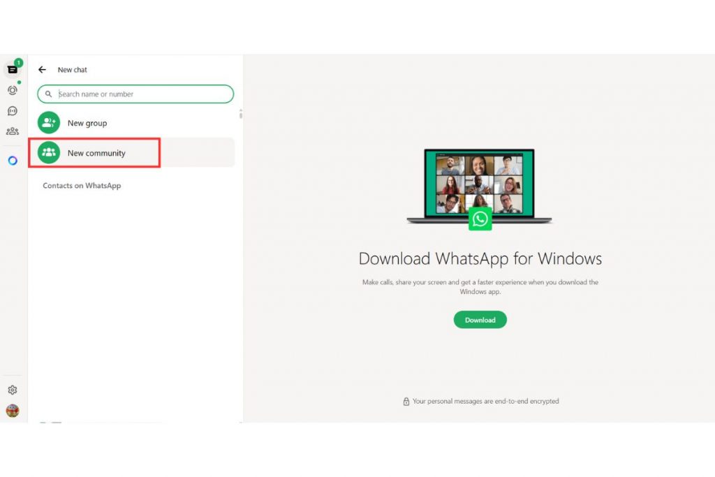 Pilih “Komunitas Baru” di whatsapp web