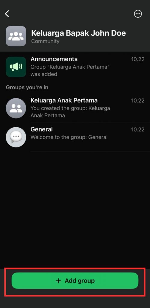 Setelah pembuatan grup selesai, pilih “Tambahkan Grup”