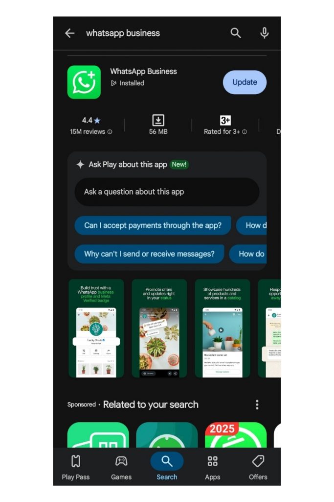 Unduh WhatsApp Business dari Play Store atau App Store