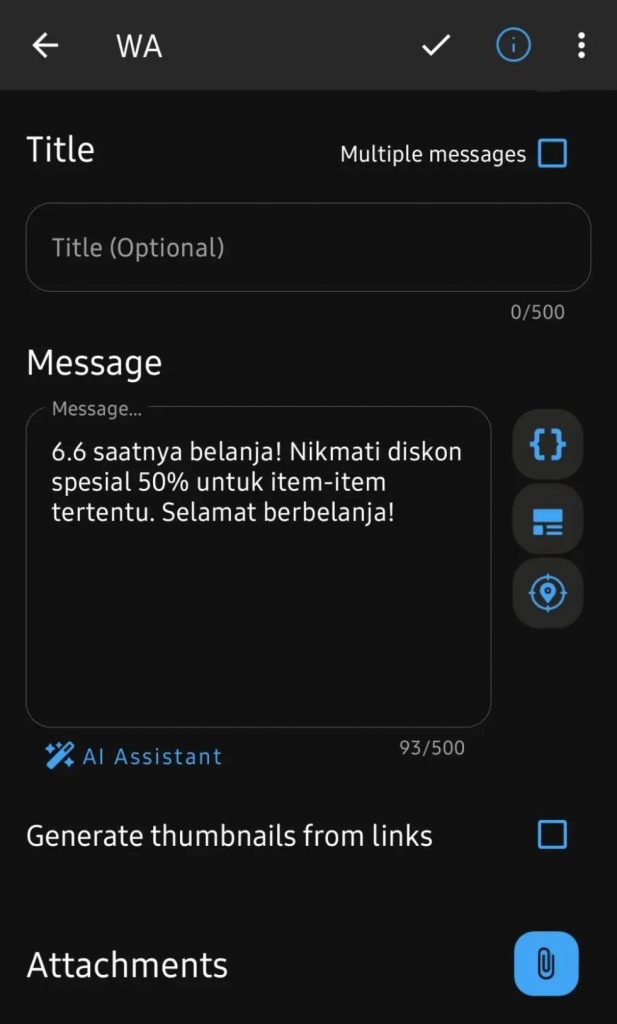 memasukkan template pesan di skedit