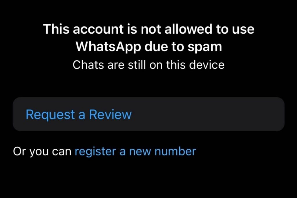 peringatan bahwa akun tidak dapat diakses karena spam