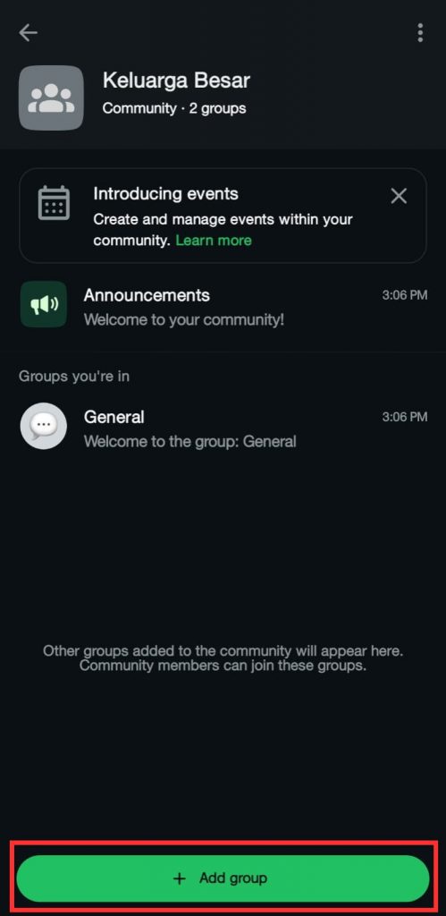 pilih “Tambahkan Grup” untuk mulai menambahkan grup ke komunitas