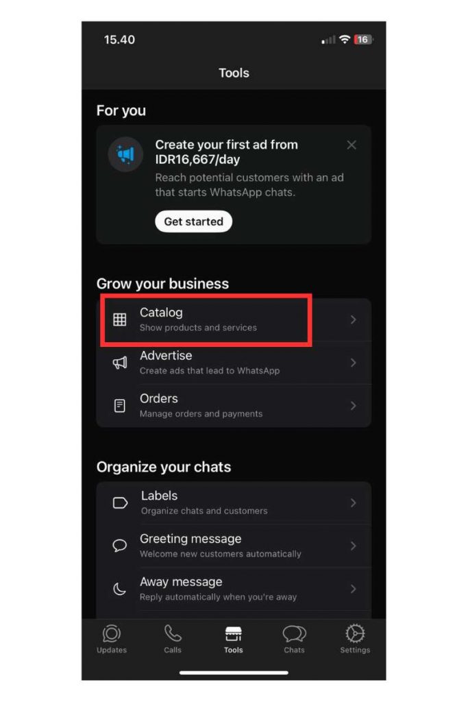 tombol catalog di whatsapp bisnis
