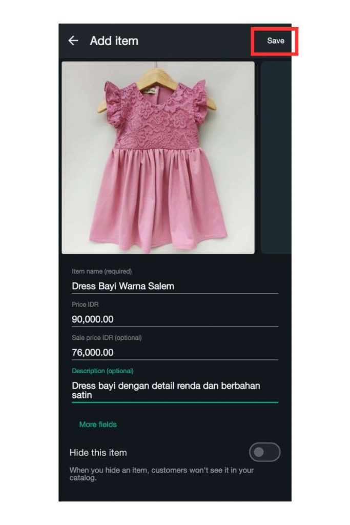 tombol save produk