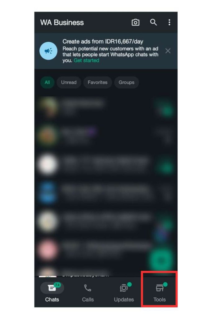 tombol tools di whatsapp