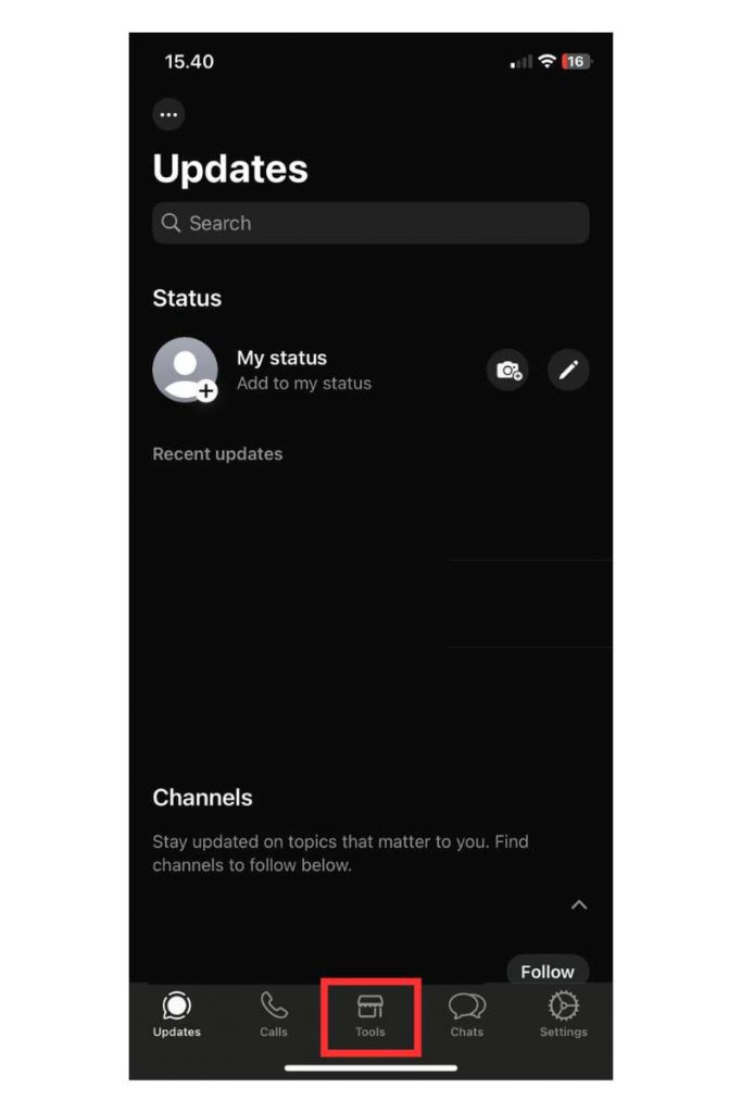 tombol tools di whatsapp iphone