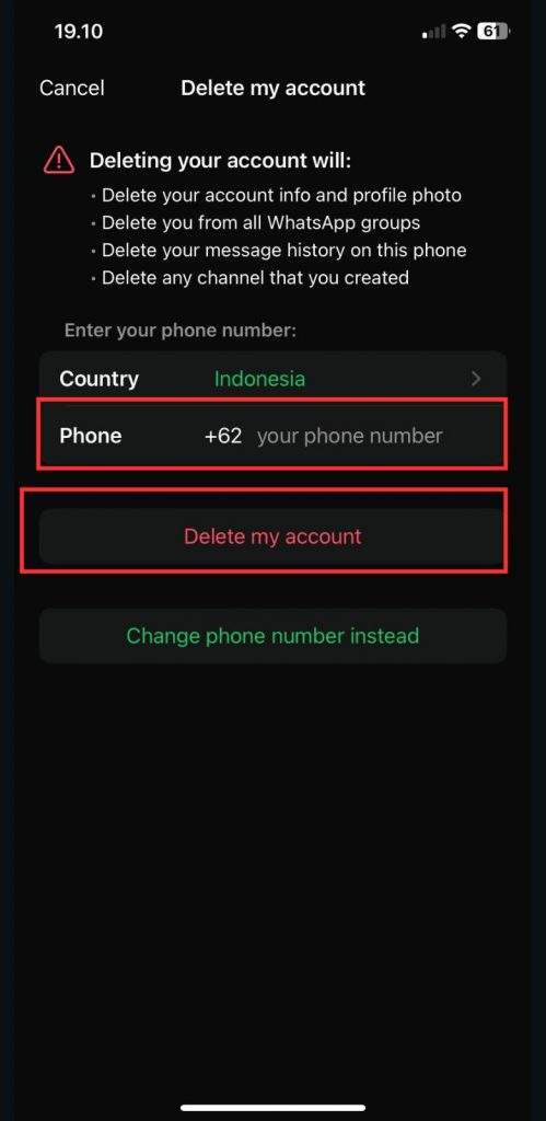 13 - Masukkan nomor telepon yang digunakan pada akun WhatsApp Anda.