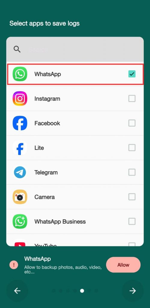 16 - Pilih WhatsApp (atau aplikasi lain) yang ingin Anda pantau