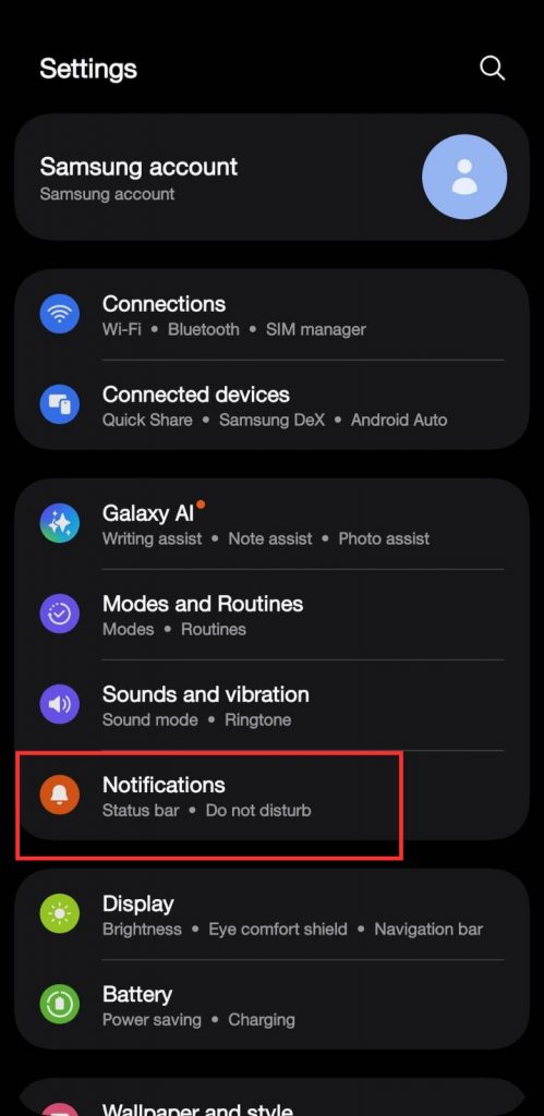 3 - Pilih menu Notifikasi atau Aplikasi & Notifikasi (tergantung versi Android)