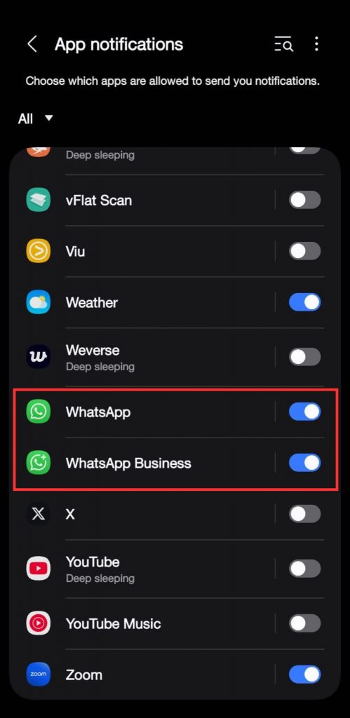 6 - Pastikan pengaturan notifikasi WhatsApp Anda tidak dimatikan