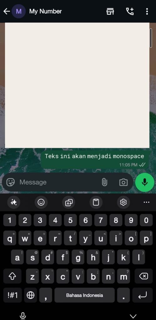 16 - Tekan kirim, dan teks Anda akan tampil dengan font bergaya monospace