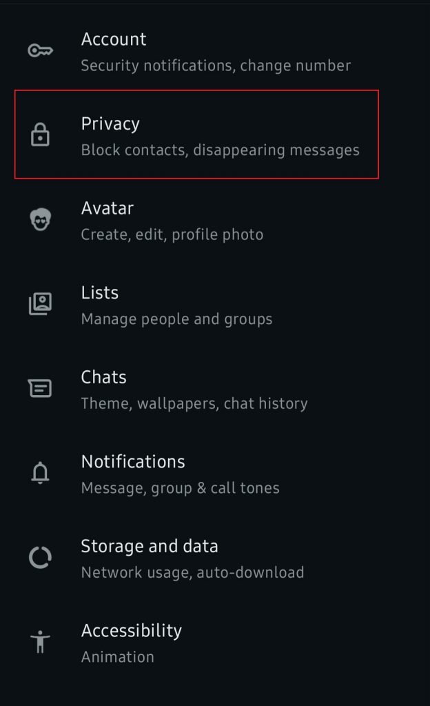 2. Klik Privacy