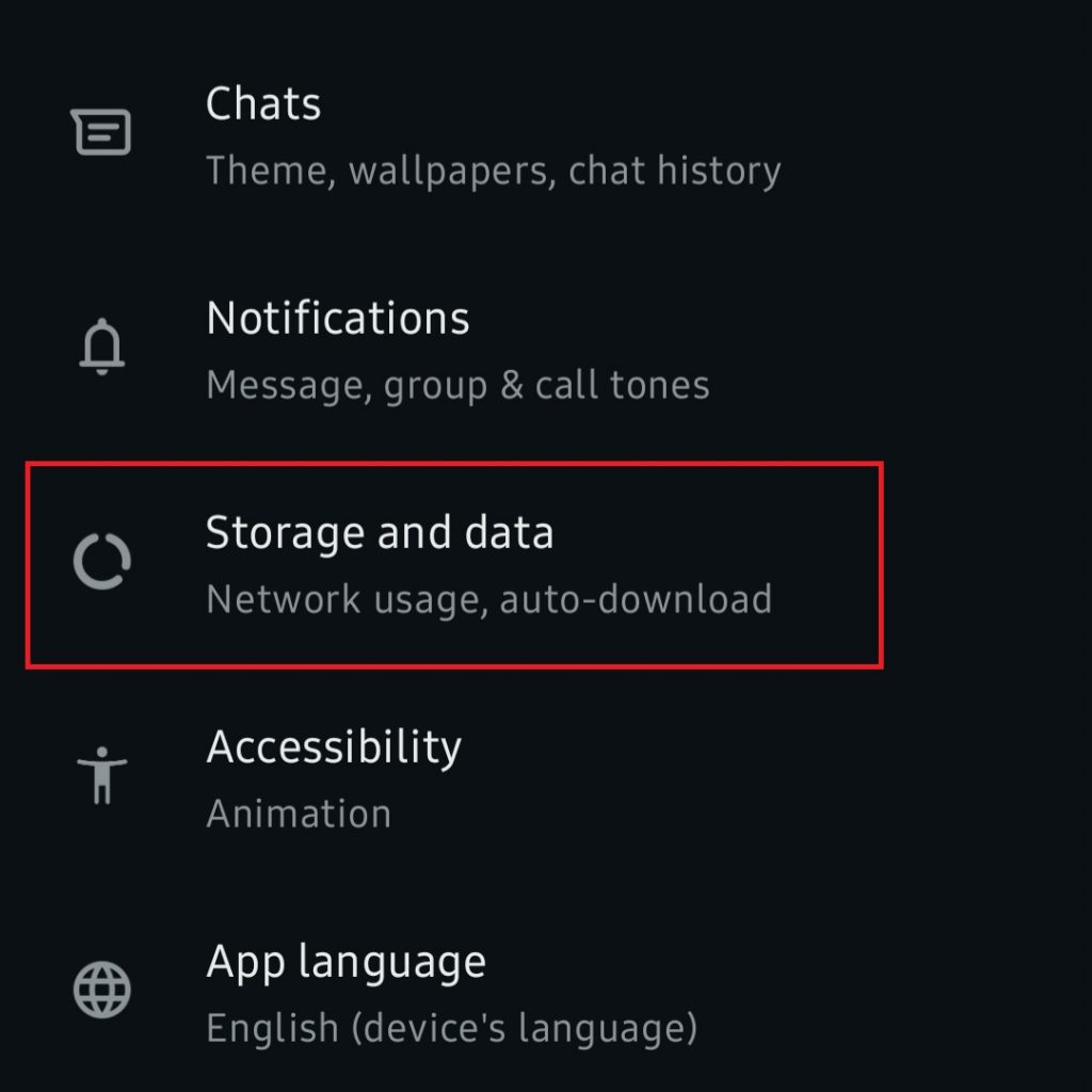 2. Klik storage and data
