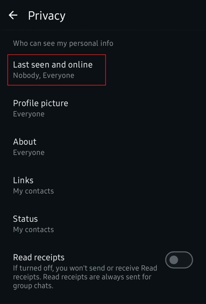3. Klik last seen and online
