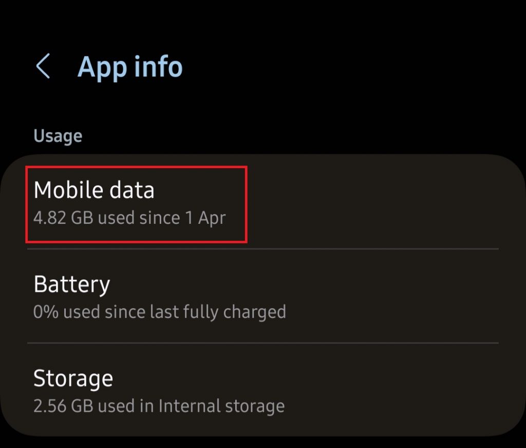 3. Pada section usage, klik mobile data