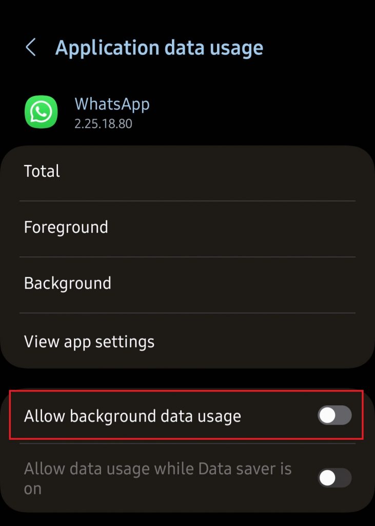 4. Geser toggle untuk menonaktifkan data