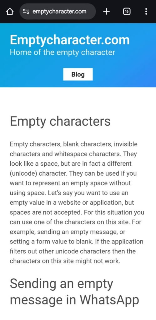 6 - Buka browser Anda, lalu kunjungi_ emptycharacter.com (atau ketik saja di Google)