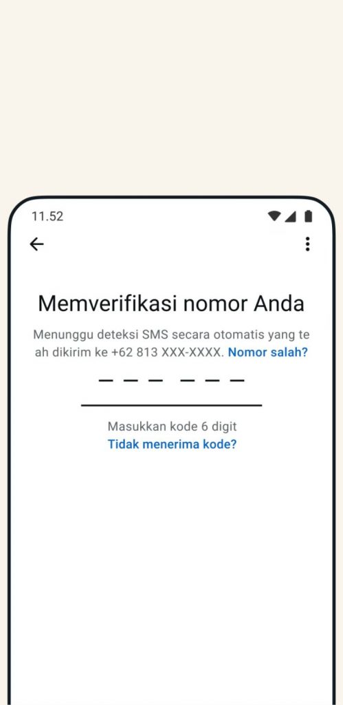 9 - Verifikasi nomor lewat SMS atau panggilan