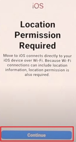 [Android to iPhone] 4. Klik continue di Android - locatin permission