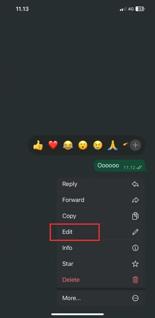 11 - Gambar screenshot dari langkah Tekan dan tahan pesan teks tersebut hingga menu opsi muncul. Ketuk opsi Edit
