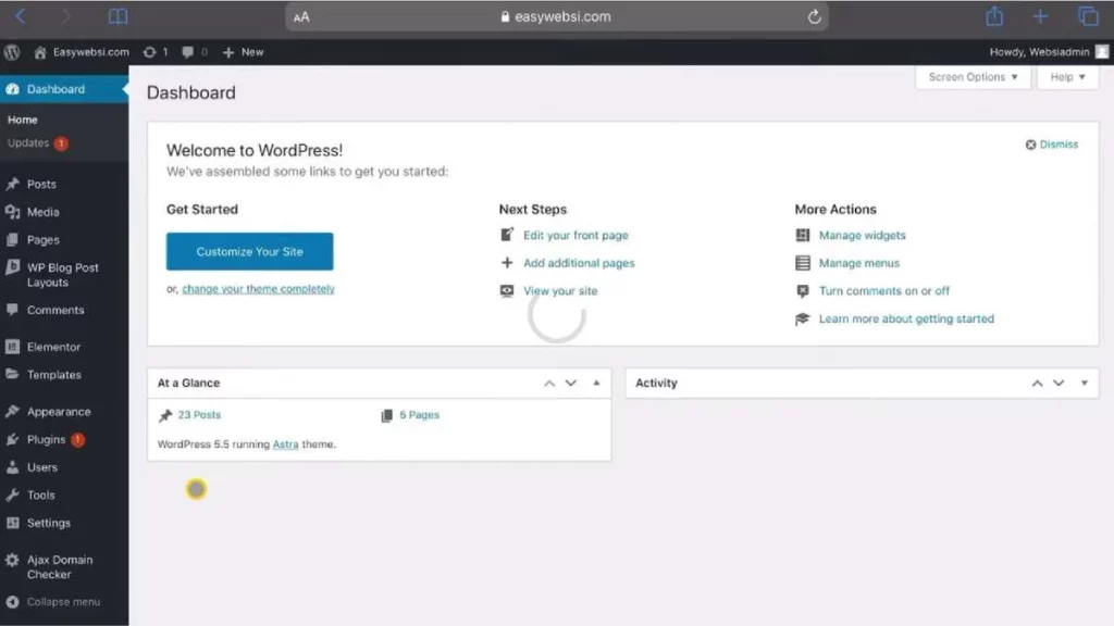 14 - Screenshot langkah di website - Masuk ke dashboard WordPress menggunakan akun admin