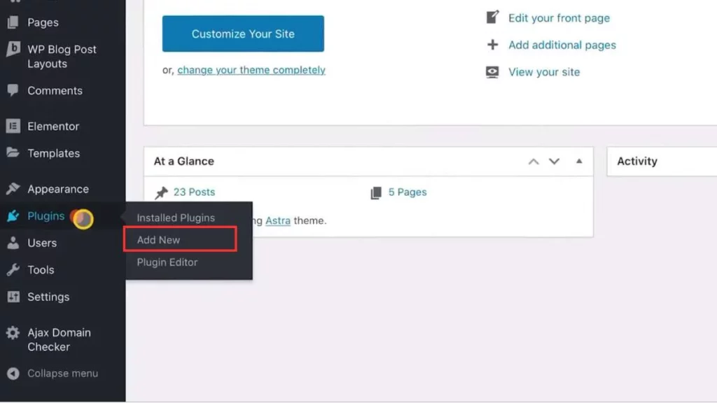 15 - Screenshot langkah di website - Pilih menu Plugins → Add New