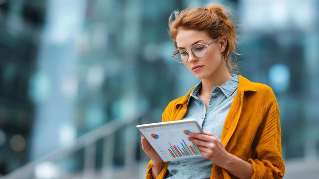 3 - gambar seorang wanita menggenggam tablet