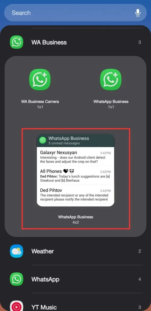 6 - Screenshot langkah di Android - Pilih jenis widget yang menampilkan chat atau percakapan terbaru