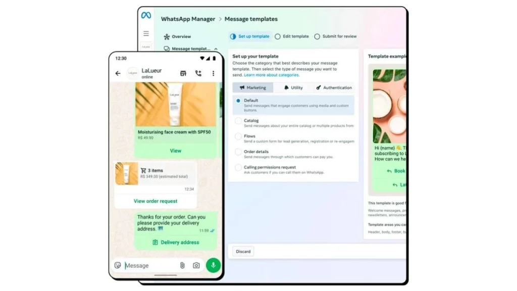2 - Gambar tampilan contoh dashboard template pesan WhatsApp