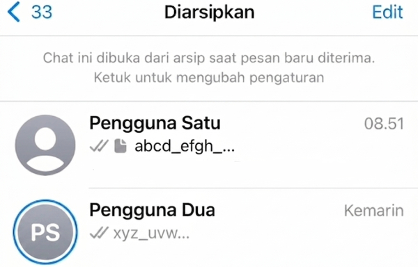 Folder Diarsipkan di WhatsApp versi iPhone