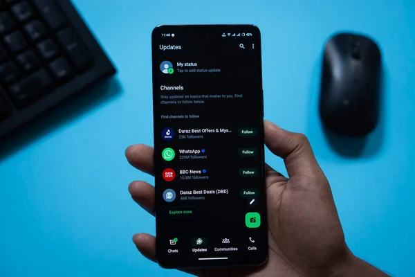 Halaman status dan channel di aplikasi WA