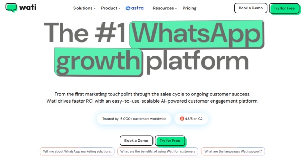 Landing page platform Wati