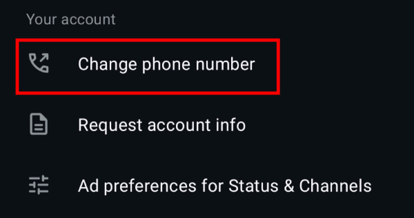 Opsi Ganti Nomor di aplikasi WhatsApp
