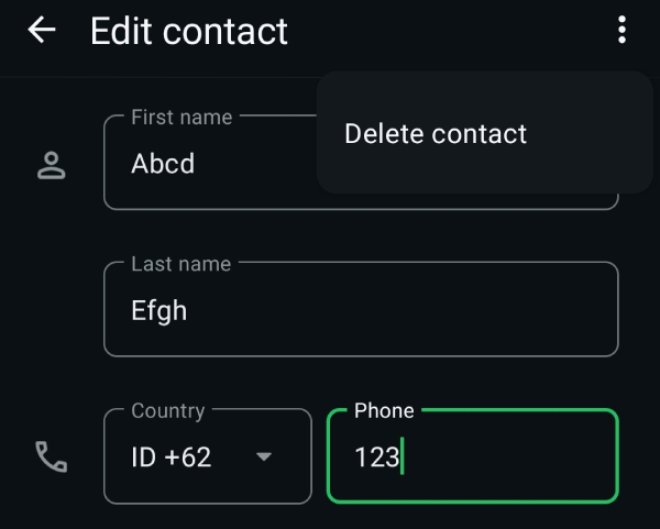 Opsi hapus kontak langsung melalui WhatsApp
