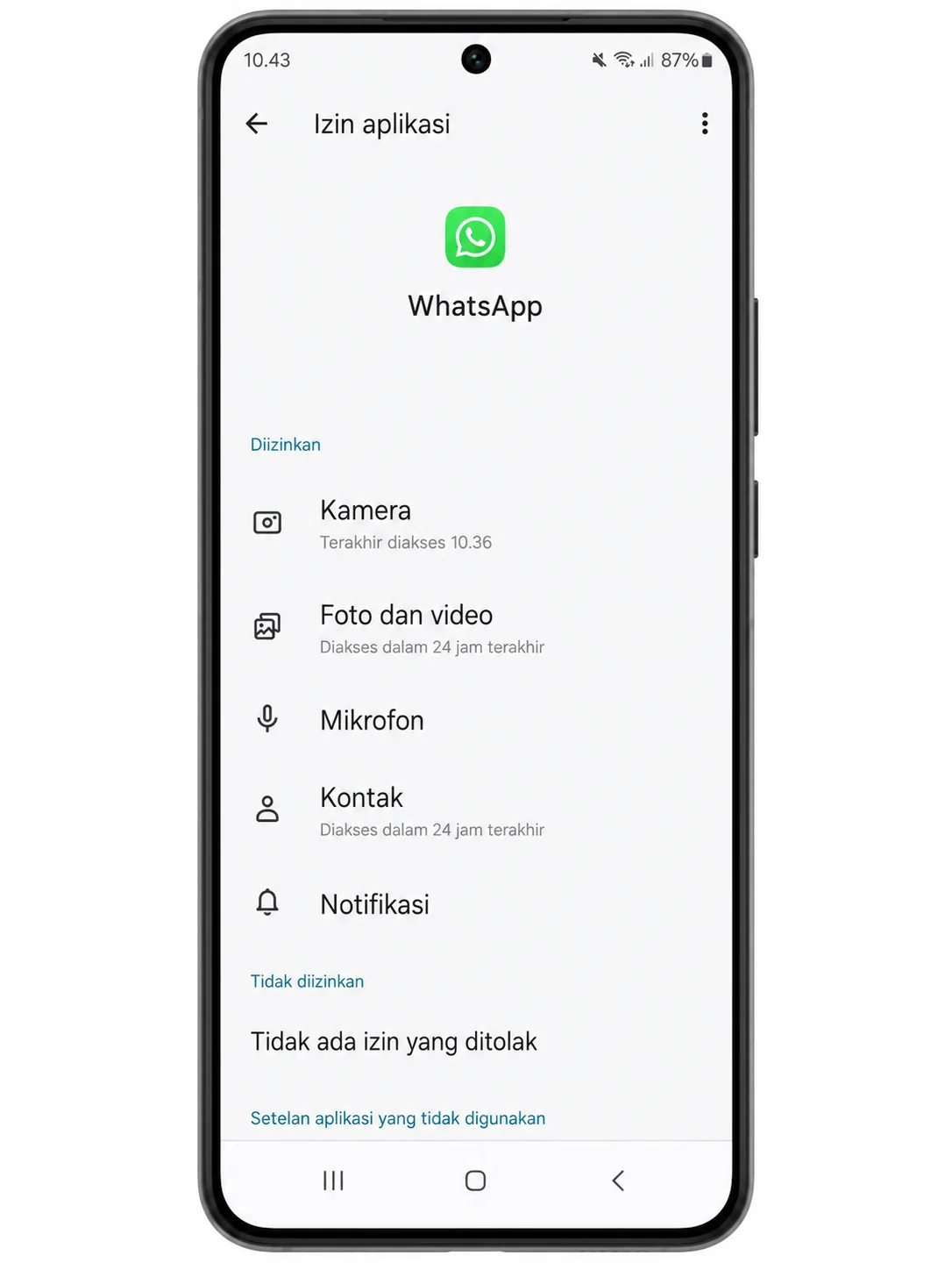Cara cek izin kamera dan galeri WhatsApp di Android