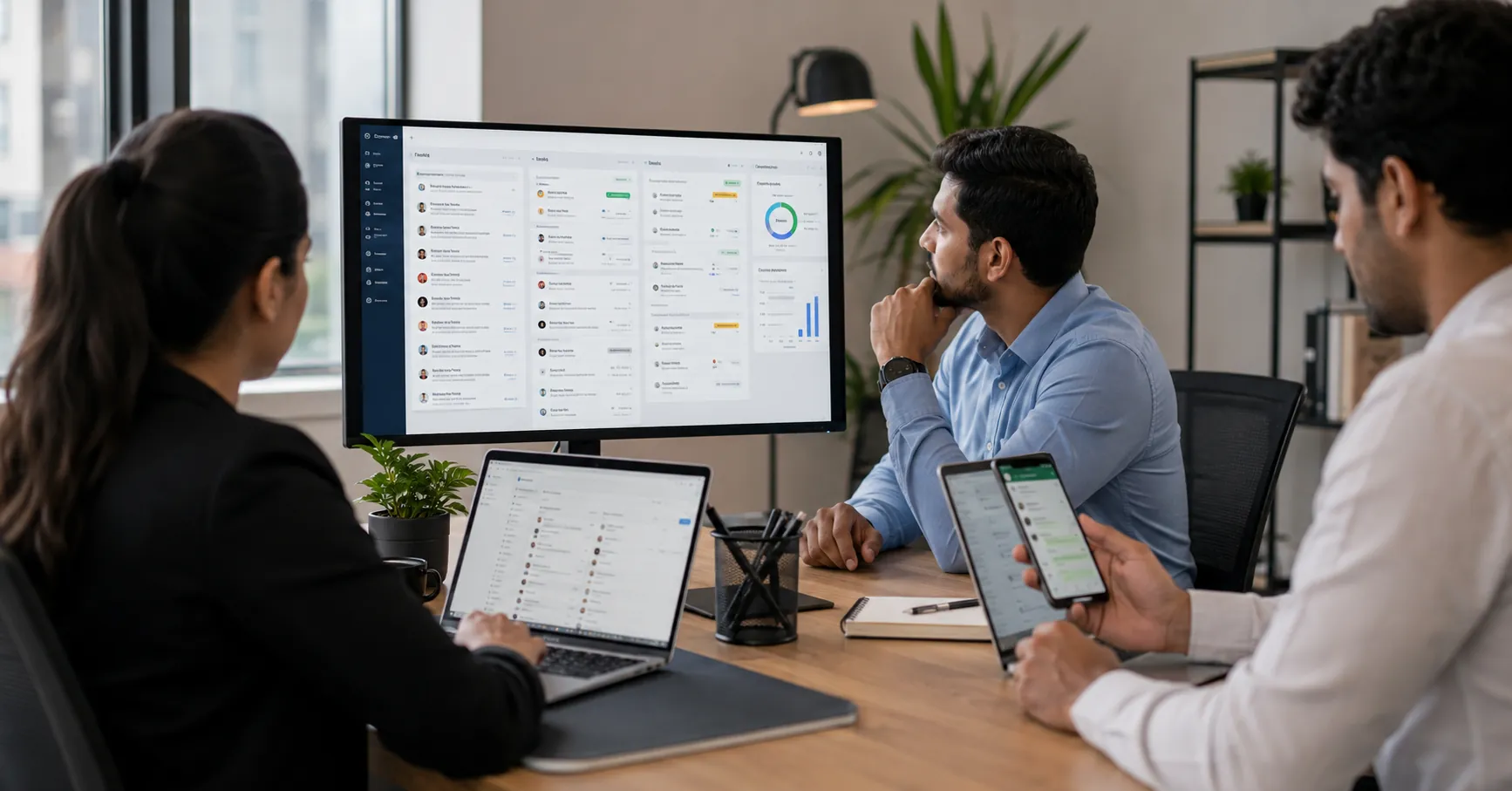 contoh dashboard CRM atau inbox terpusat yang menampilkan status lead, riwayat percakapan, campaign flow, dan follow-up task