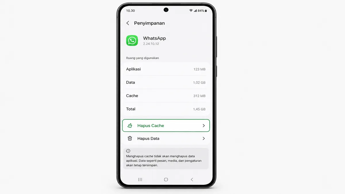 Hapus cache WhatsApp di pengaturan penyimpanan Android