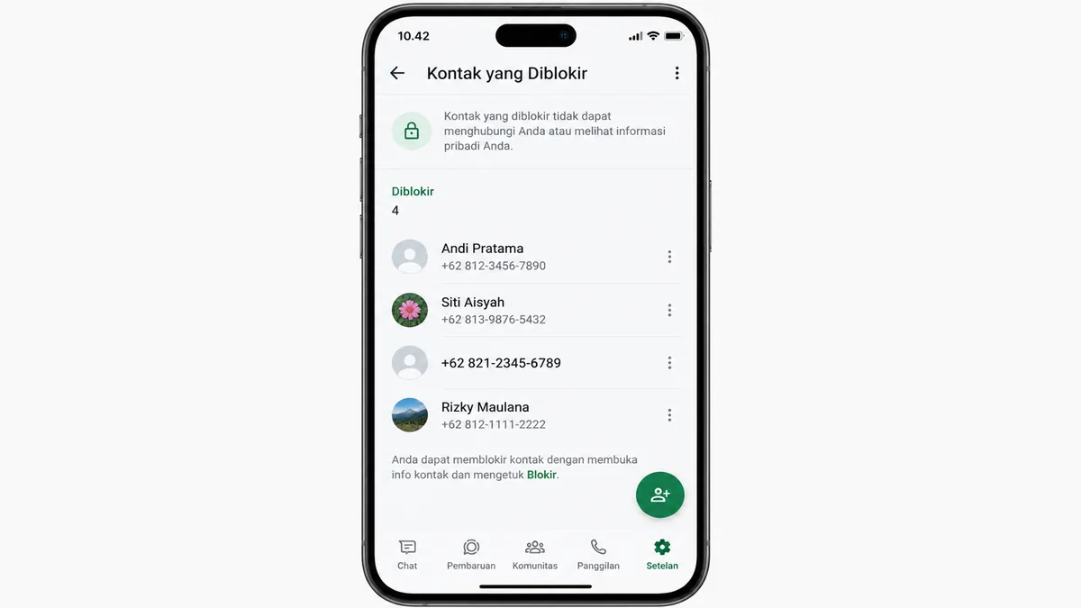 Kontak yang diblokir di pengaturan privasi WhatsApp