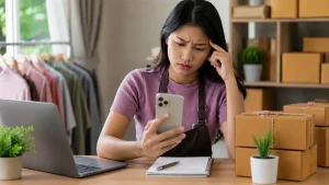 Pemilik online shop bingung melihat status WhatsApp di smartphone