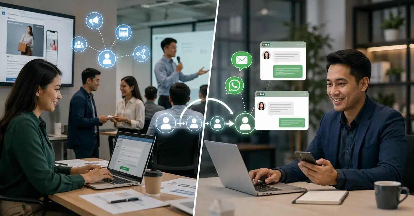 sistem CRM dan automation untuk mengelola lead nurturing bisnis