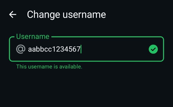 Username yang dipilih tersedia di WA